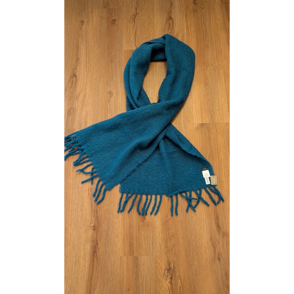 NWT J Crew Oversize Scarf Made In Italy Wool Blend‎ Blue/Teal 90" X 18" Tassles